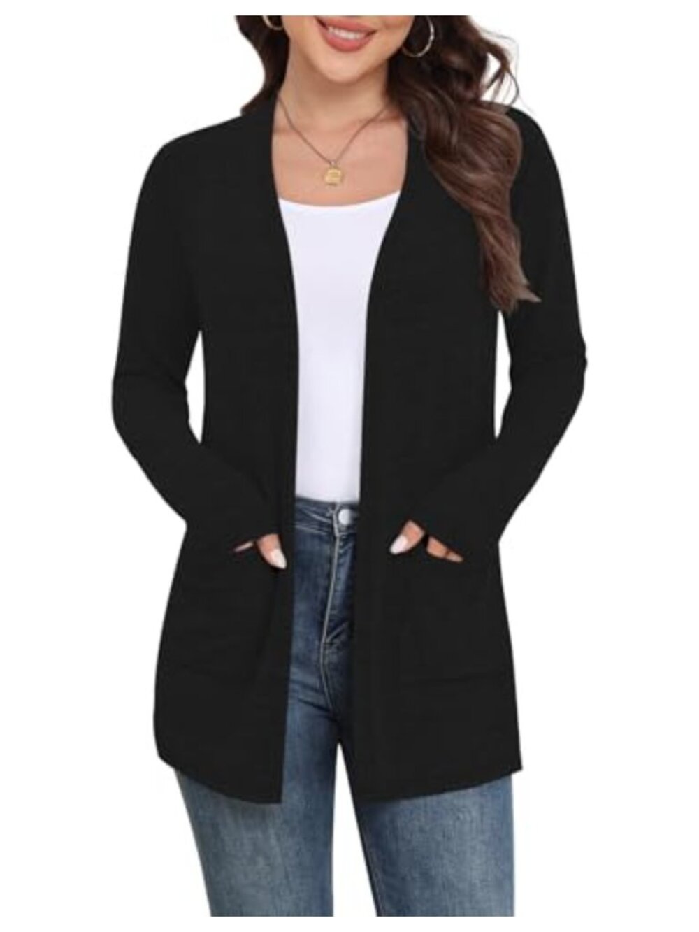 Womens Lightweight Open Front Cardigan Long Sleeve Sweater with Pockets